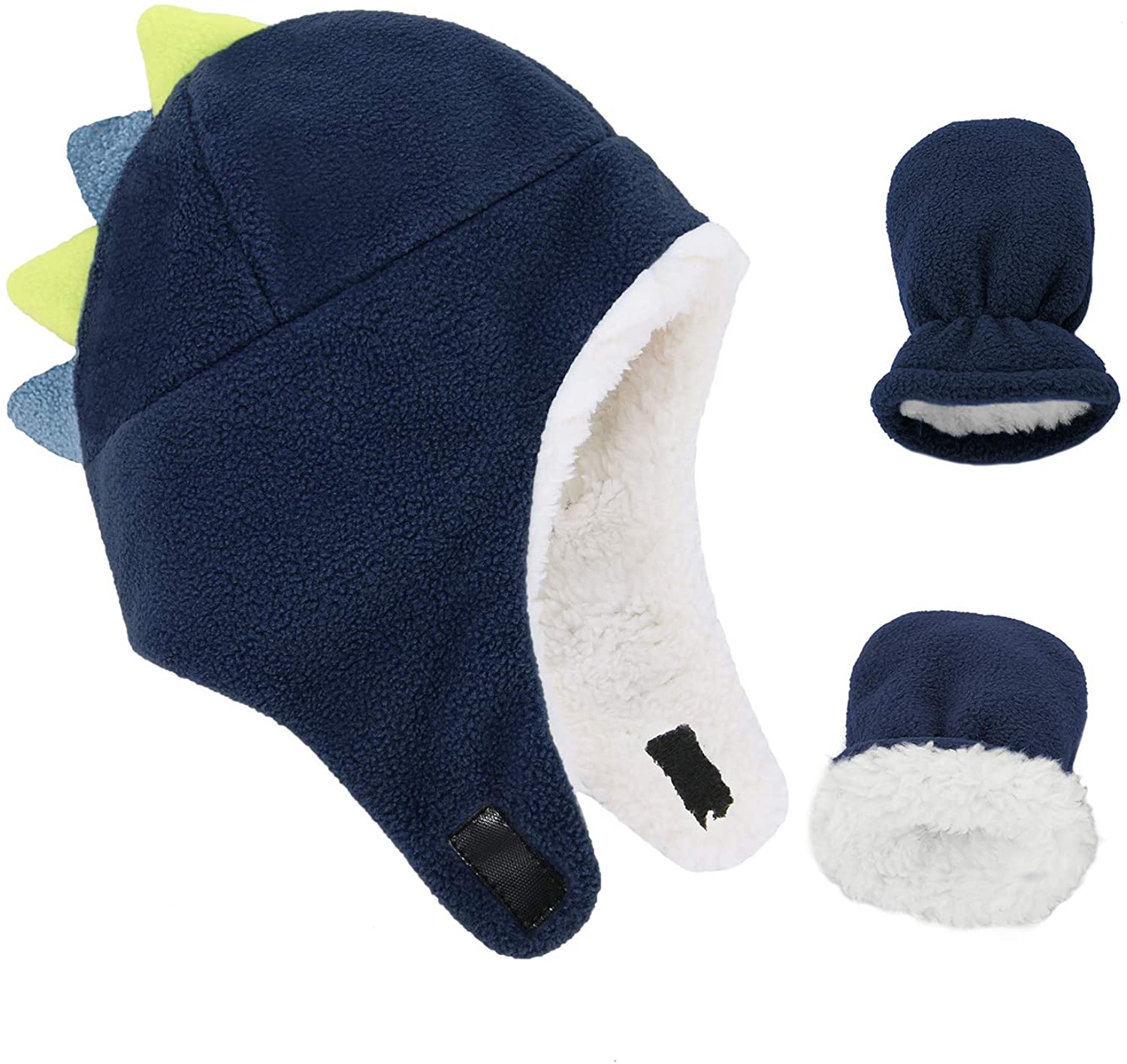 Baby Boy Winter Hat and Gloves Set Knit Earflap Beanie Warm Fleece Cap for Boy Girl Toddler Kids 