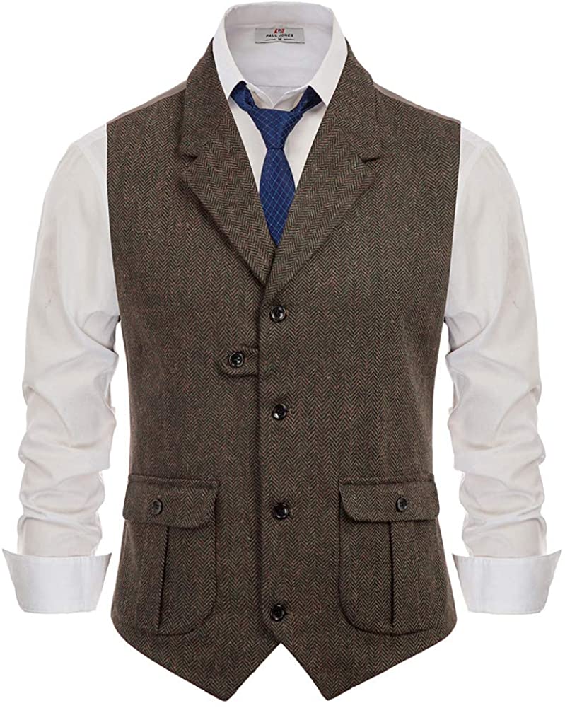 Mens Herringbone Tweed Suit Vest Vintage Wool Blend Notch Lapel ...