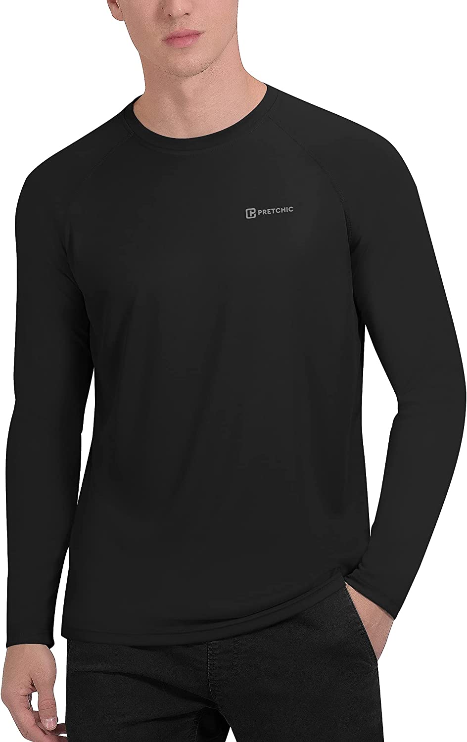 PRETCHIC Men's UPF 50+ UV Sun Protection Performance Long Sleeve Outdoor T  Shirt