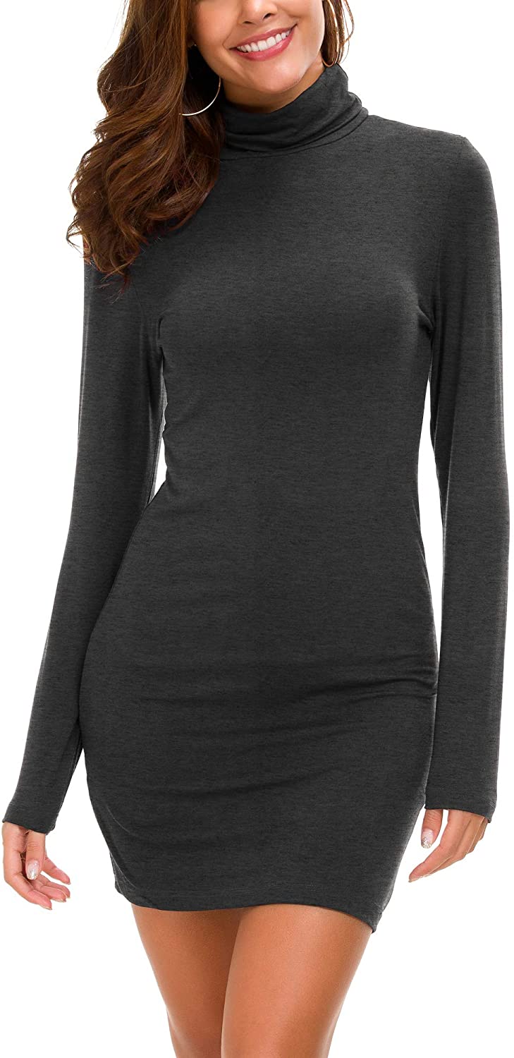 EEVASS Women Long Sleeve Turtleneck Dress Snug Slim Mini Form-Fitting Tunic  Dress (L, Gray) : : Clothing, Shoes & Accessories