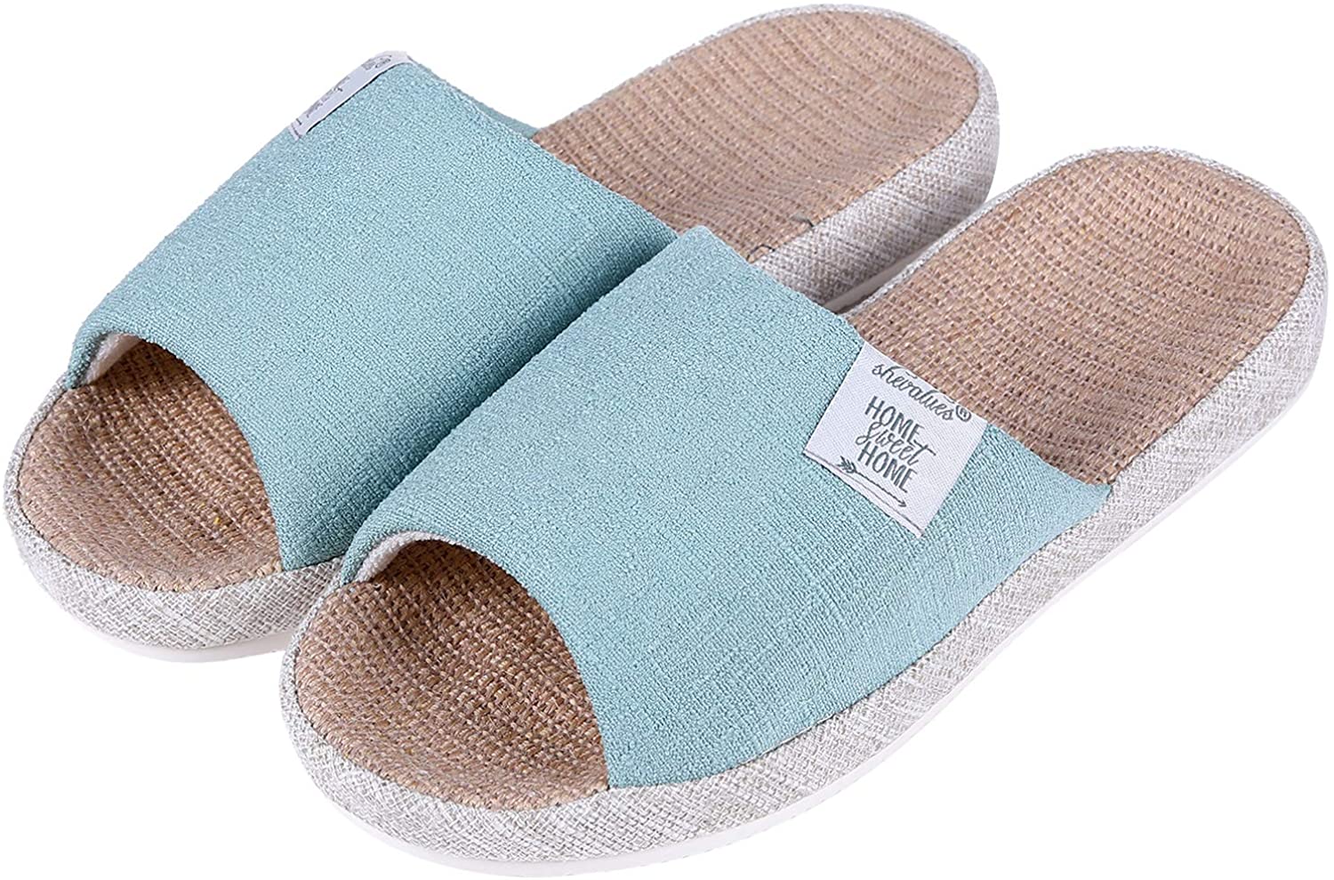 shevalues Women's Indoor House Slippers Summer Linen Home Shoes Open Toe Slip 