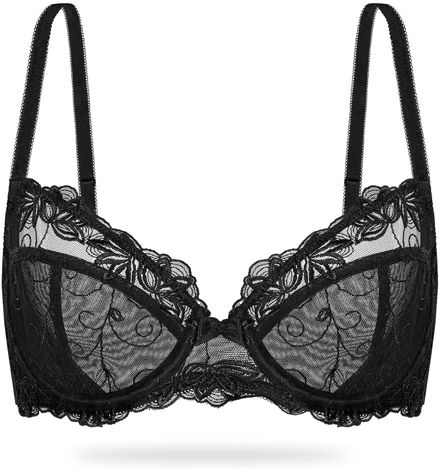 WingsLove Women's Sexy Lace Bra Non Padded Embroidered Unlined Underwire  Balconette Bra See Through Bras for Women, Black, 34C : :  Clothing, Shoes & Accessories