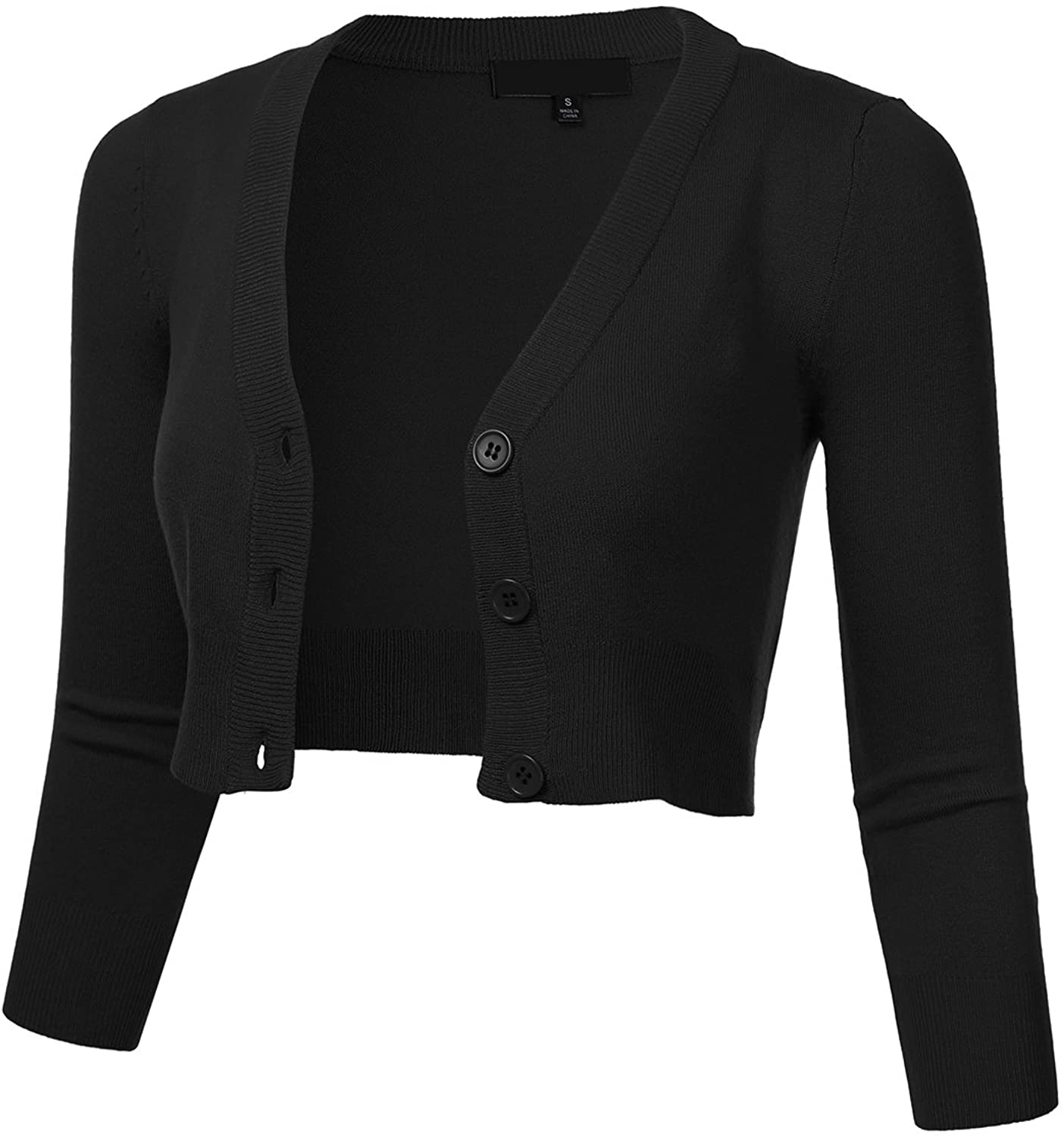 FLORIA Women Solid Button Down 3/4 Sleeve Cropped Bolero Cardigan Sweater ( S-4X) | eBay