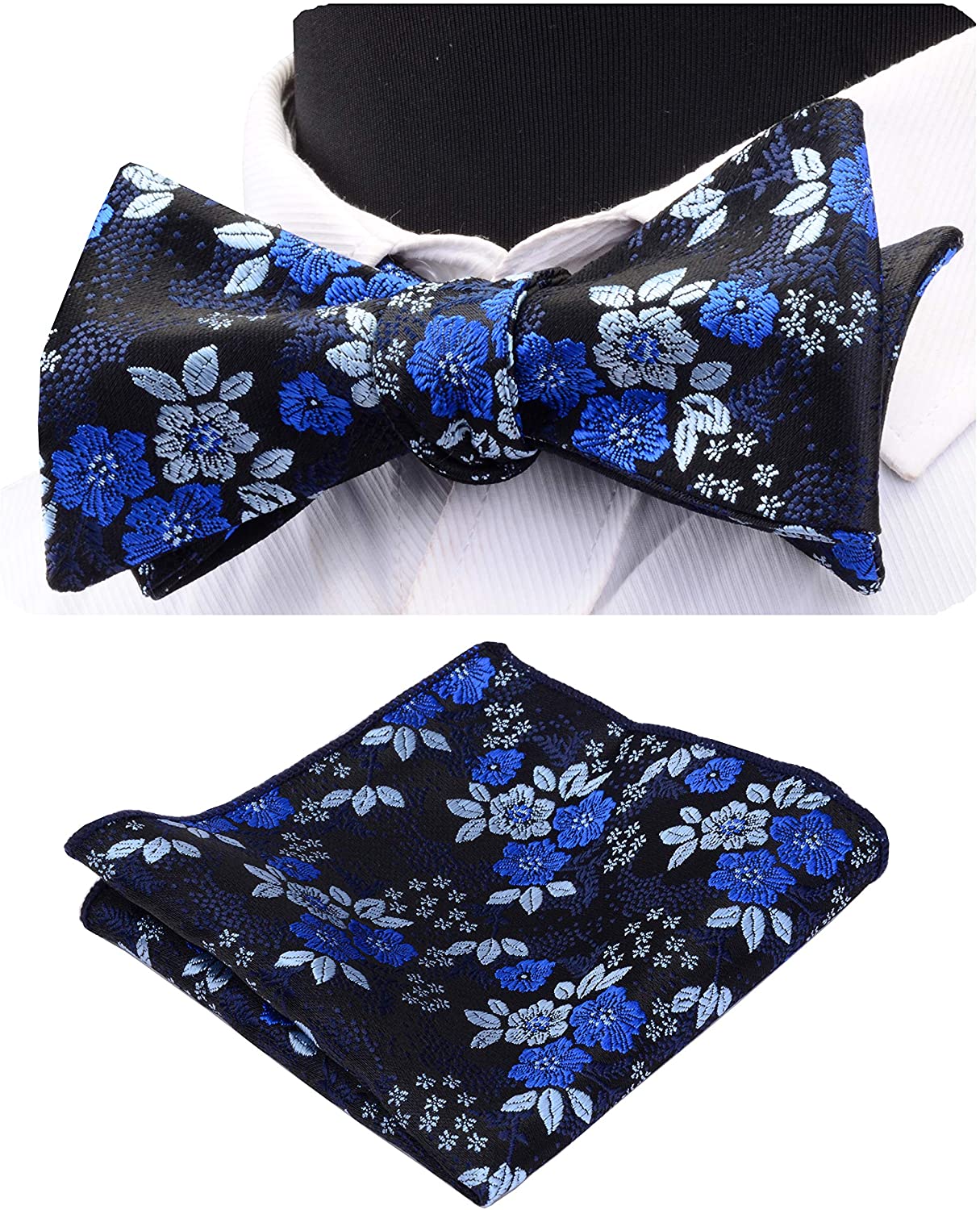 GUSLESON Mens Floral Bowtie Self Tie Bow Tie & Pocket Square Set