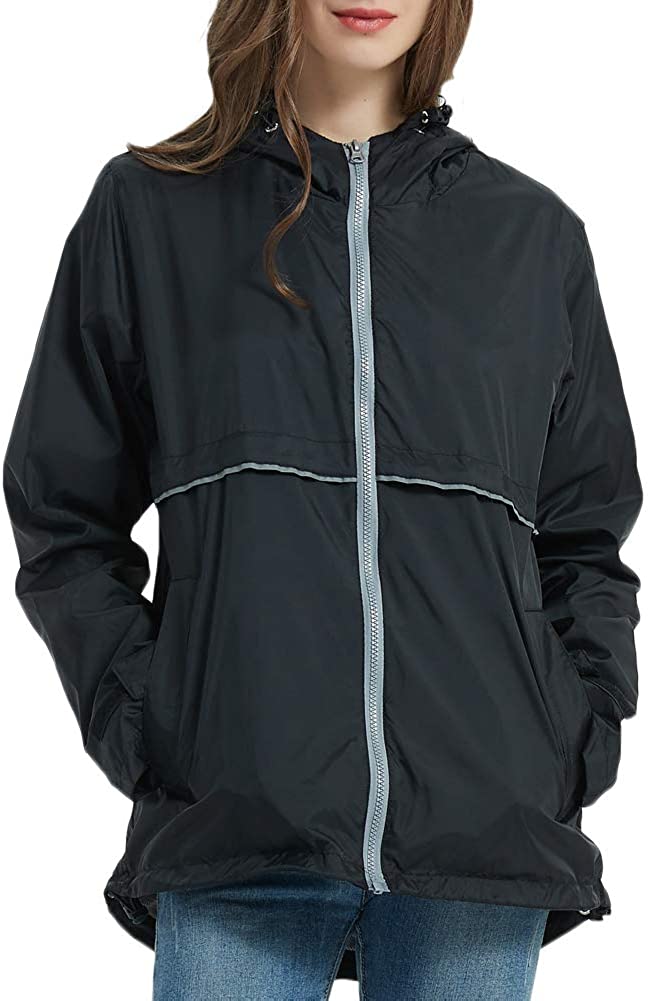Mywu Women Hooded Rain Jacket Windbreaker Outdoor Lightweight Raincoats 