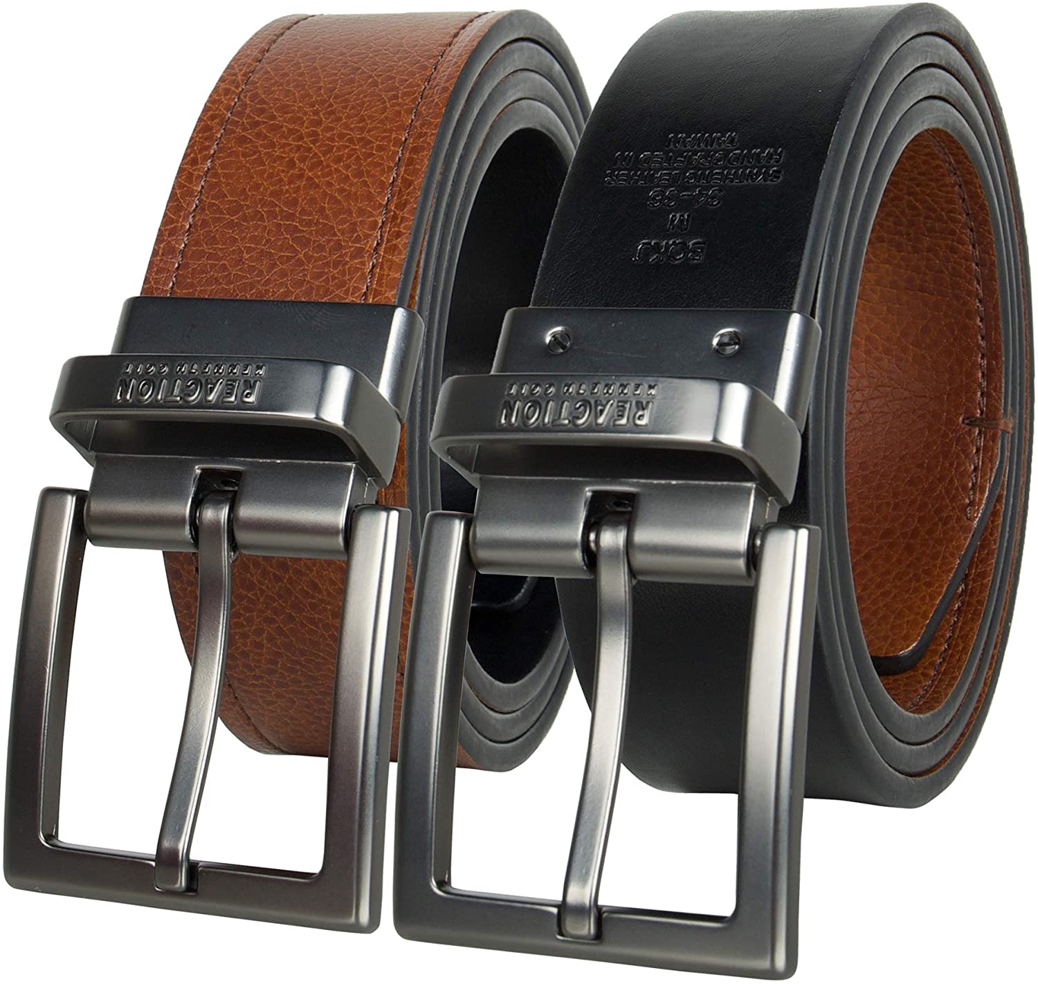 Kenneth Cole Reaction Men's Reversible Feather Edge Belt, Black/Brown, 42