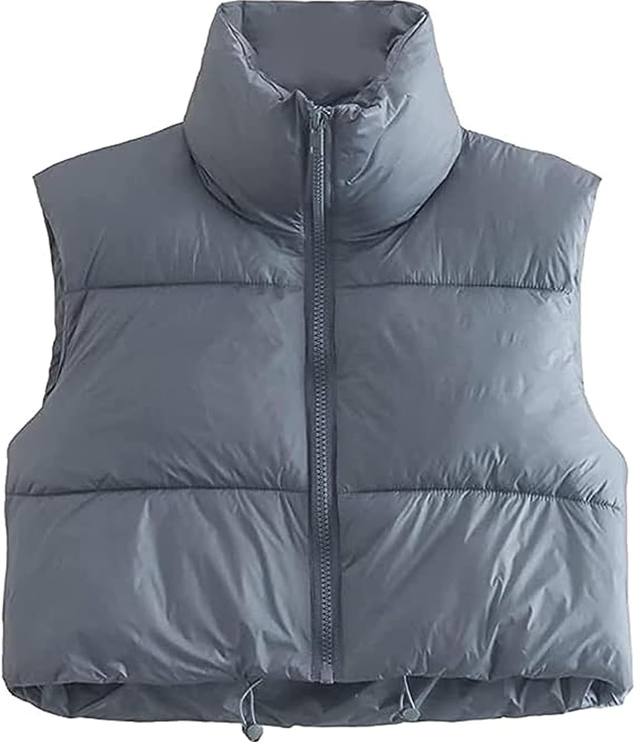 Shiyifa Women's Fashion High Neck Zipper Cropped Puffer Vest Jacket Coat