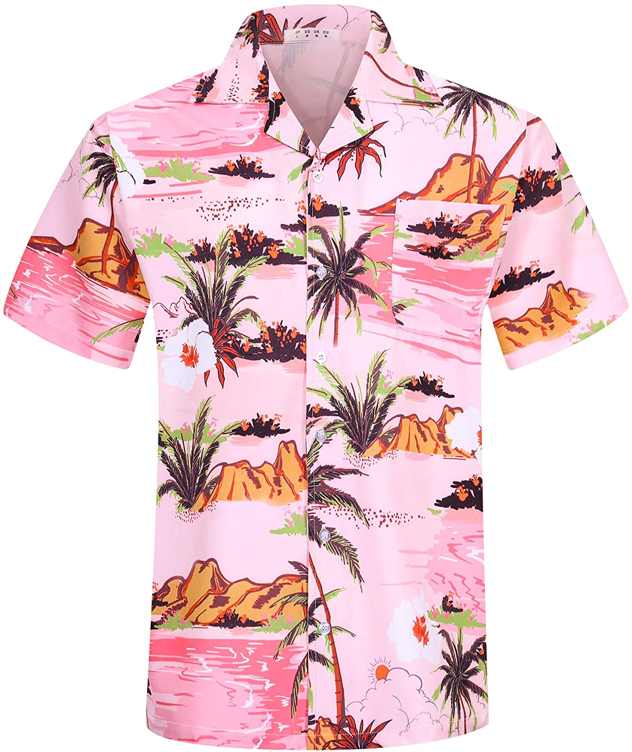 Mens Hawaiian Aloha Shirts with Packets Floral Tropical Beach Casual Button Down 