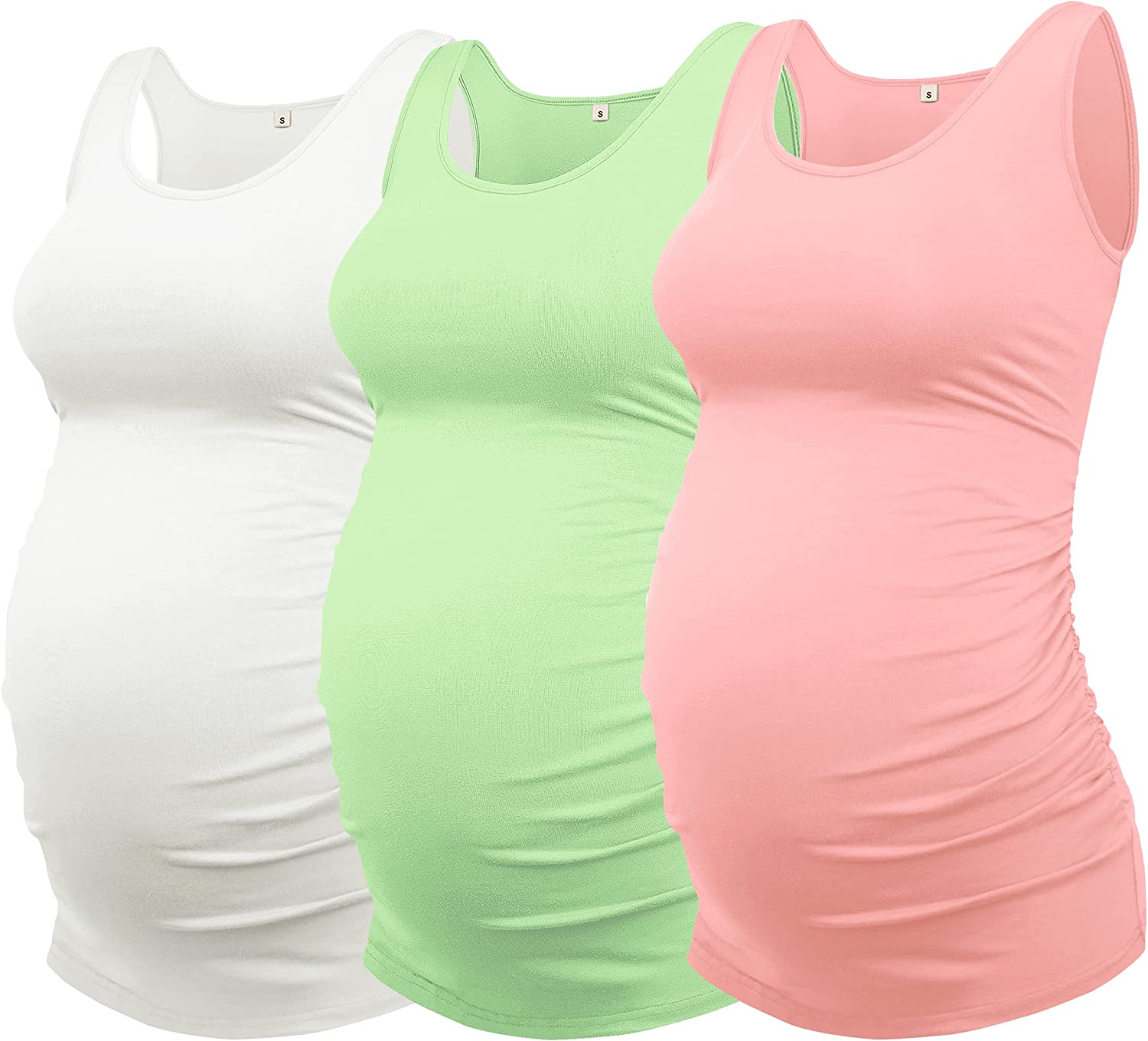 AMPOSH Women's Maternity Tank Top Ruched Side Sleeveless Pregnancy Basic Shirt 