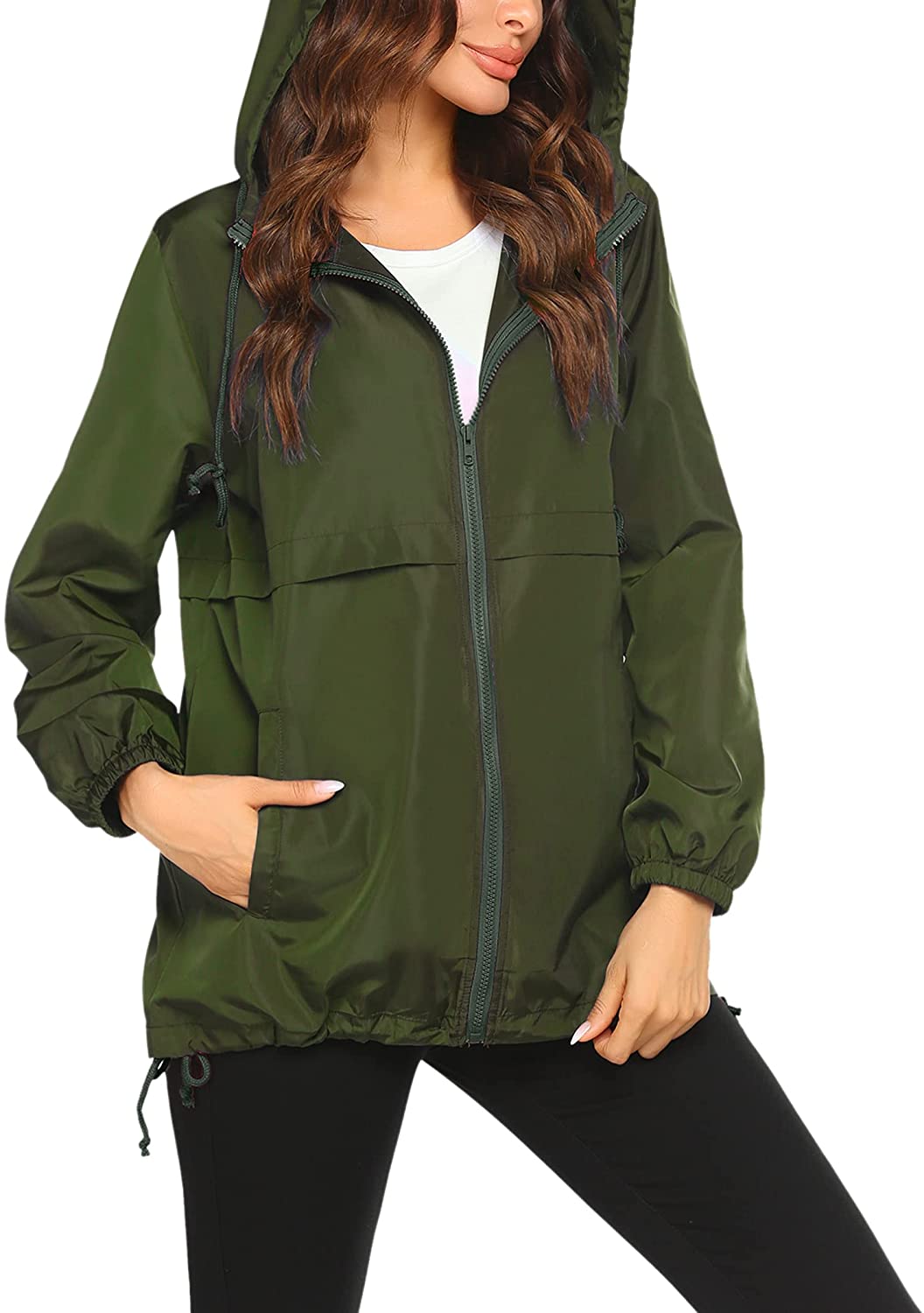 Beyove Womens Waterproof Raincoat Lightweight Rain Jacket Hooded Windbreaker with Pocket for Outdoor