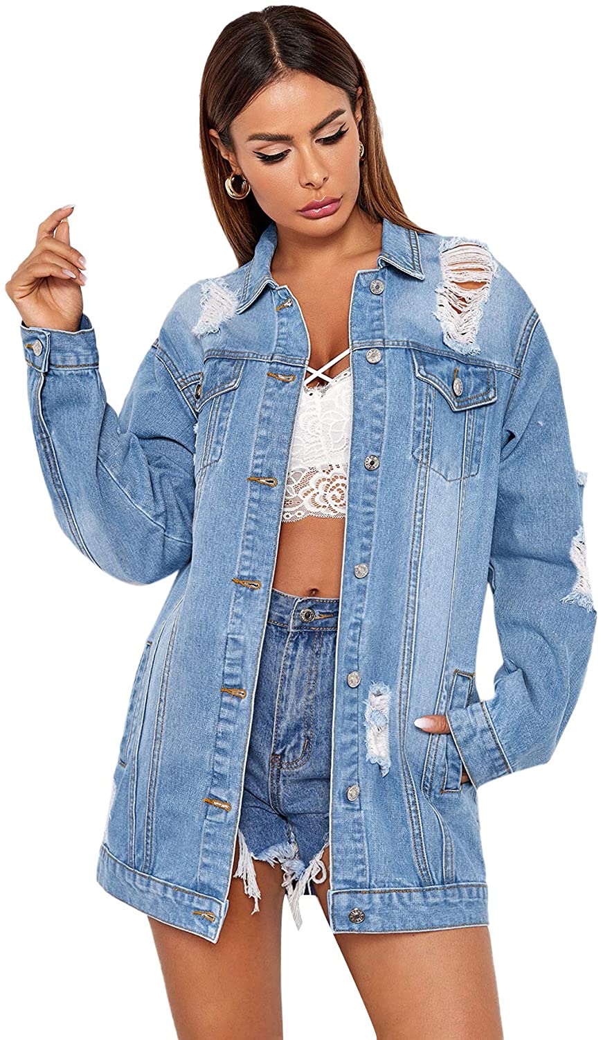 fesfesfes Women's Oversized Denim Jacket Casual Long Boyfriend Distresse  Jean Jacket Fall Spring, Orange, Medium : : Clothing, Shoes &  Accessories