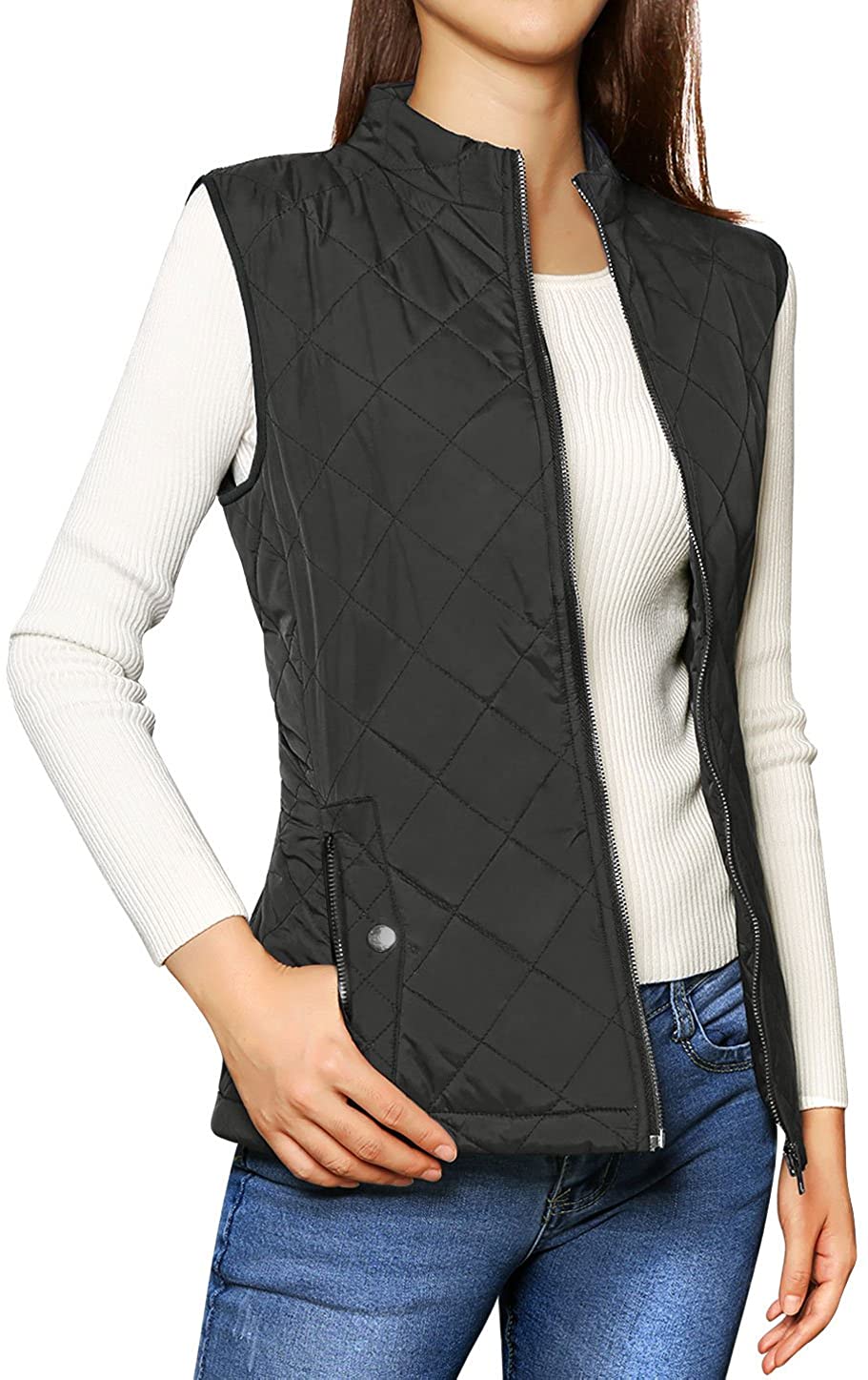 collarless quilted vest