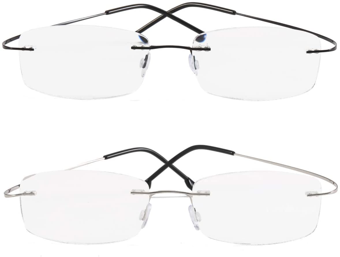 2 Pack Rimless Reading Glasses Titanium Metal Lightweight Readers Of 