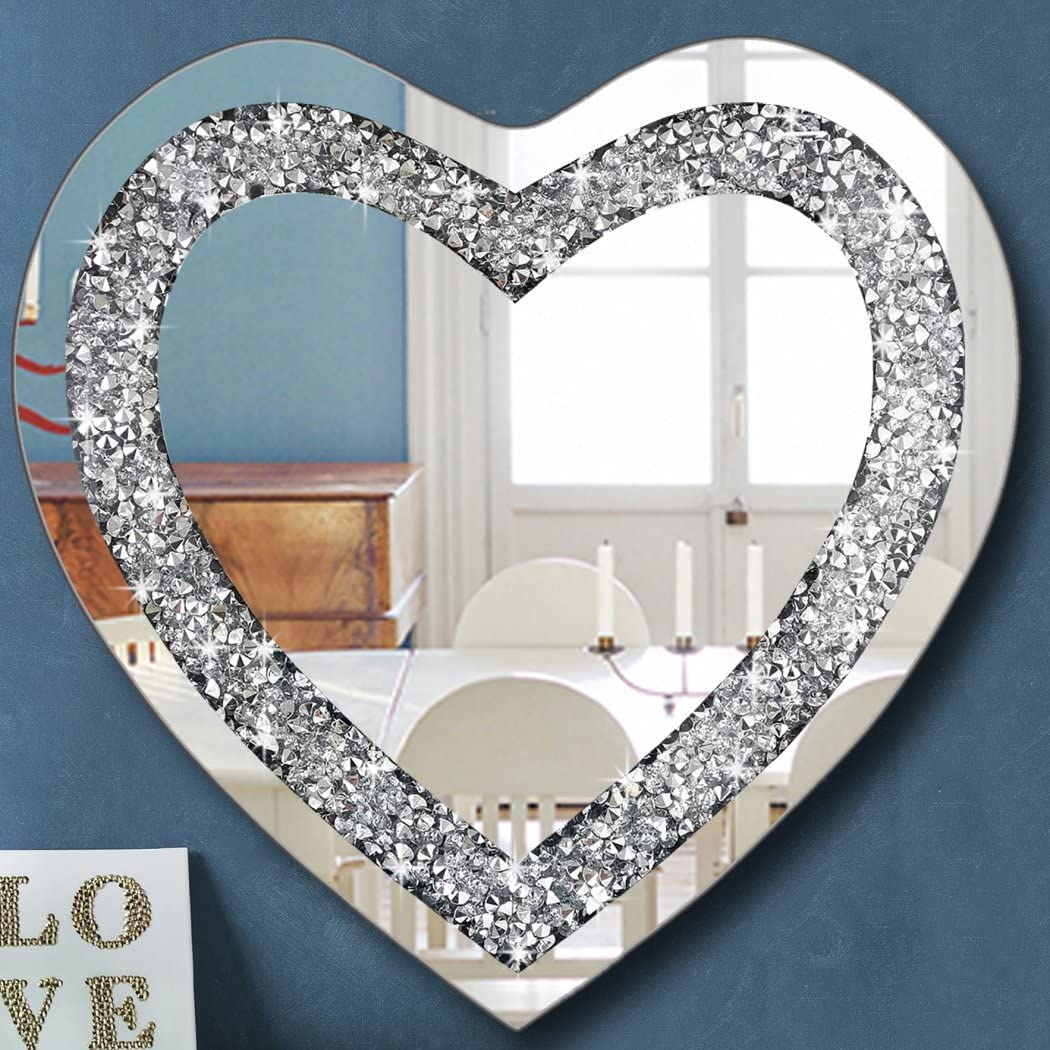 DMDFIRST Crystal Crush Diamond Heart Shaped Silver Mirror with Silver  Stainless