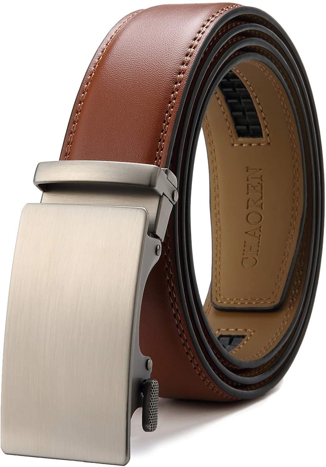 Chaoren Leather Ratchet Dress Belt 1 3/8 with Automatic Slide Belt