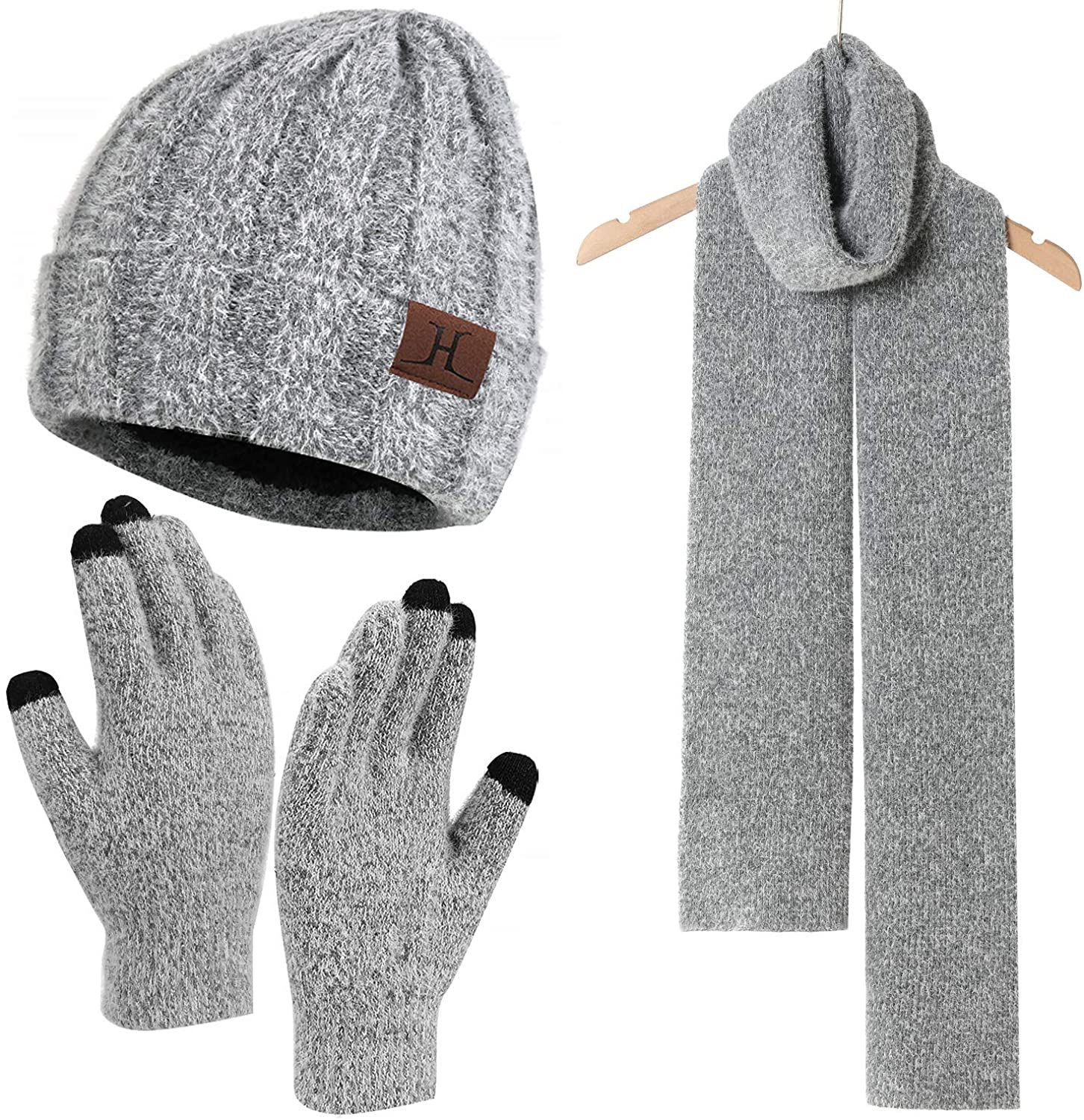 Winter Beanie Hat Scarf Touchscreen Gloves Set for Men and Women –