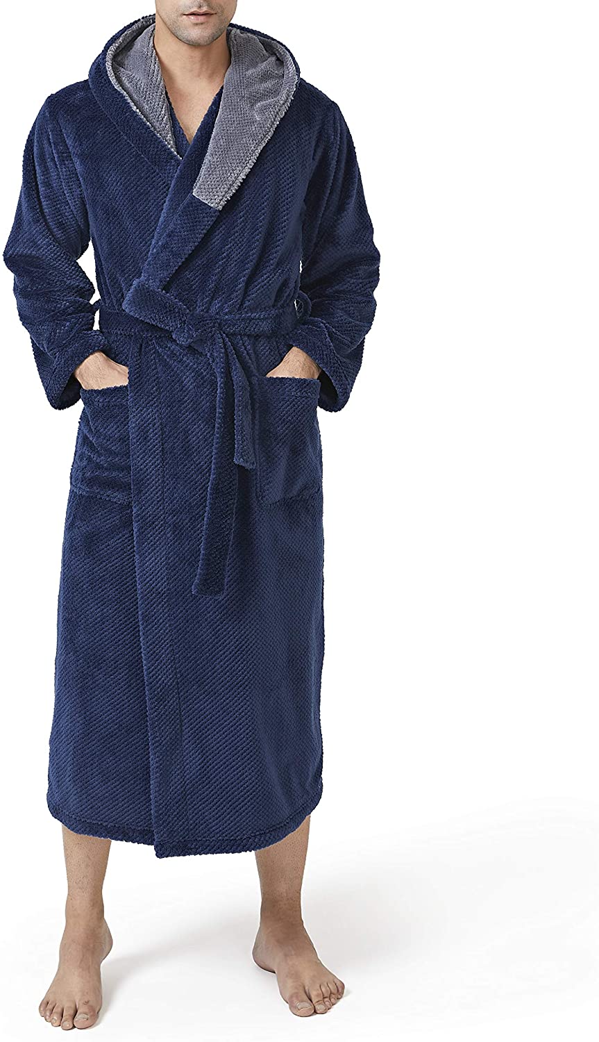 David Archy Flannel Robe With Hooded Premium Micro Fleece Full Length Warm  Plush Coral Comfy Premium