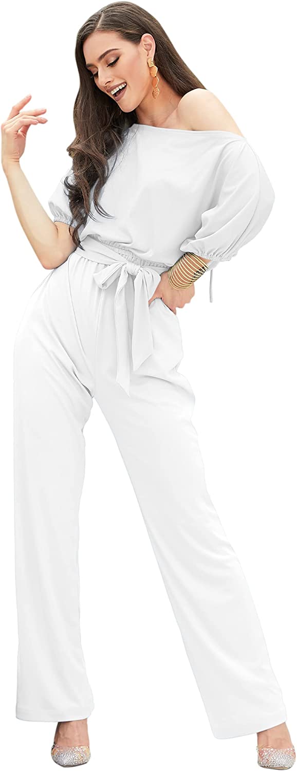 KOH KOH Plus Size Womens Short Sleeve Pockets One Off Shoulder Asymmetric  Long Pant Pantsuit Romper Bridesmaid Wedding Guest Formal Work Office  Jumpsuit Outfit, Black & White 2XL 18-20 : Buy Online