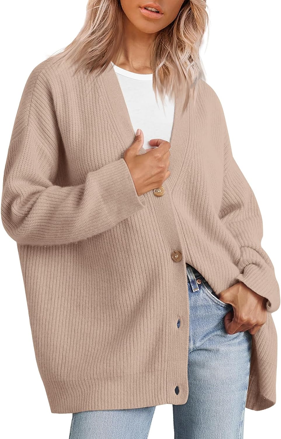 LILLUSORY Women's Petite Cardigan Sweaters Open Front Button Down Chunky  Knit Tweed Cardigans Jackets with Pockets Cream at  Women's Clothing  store