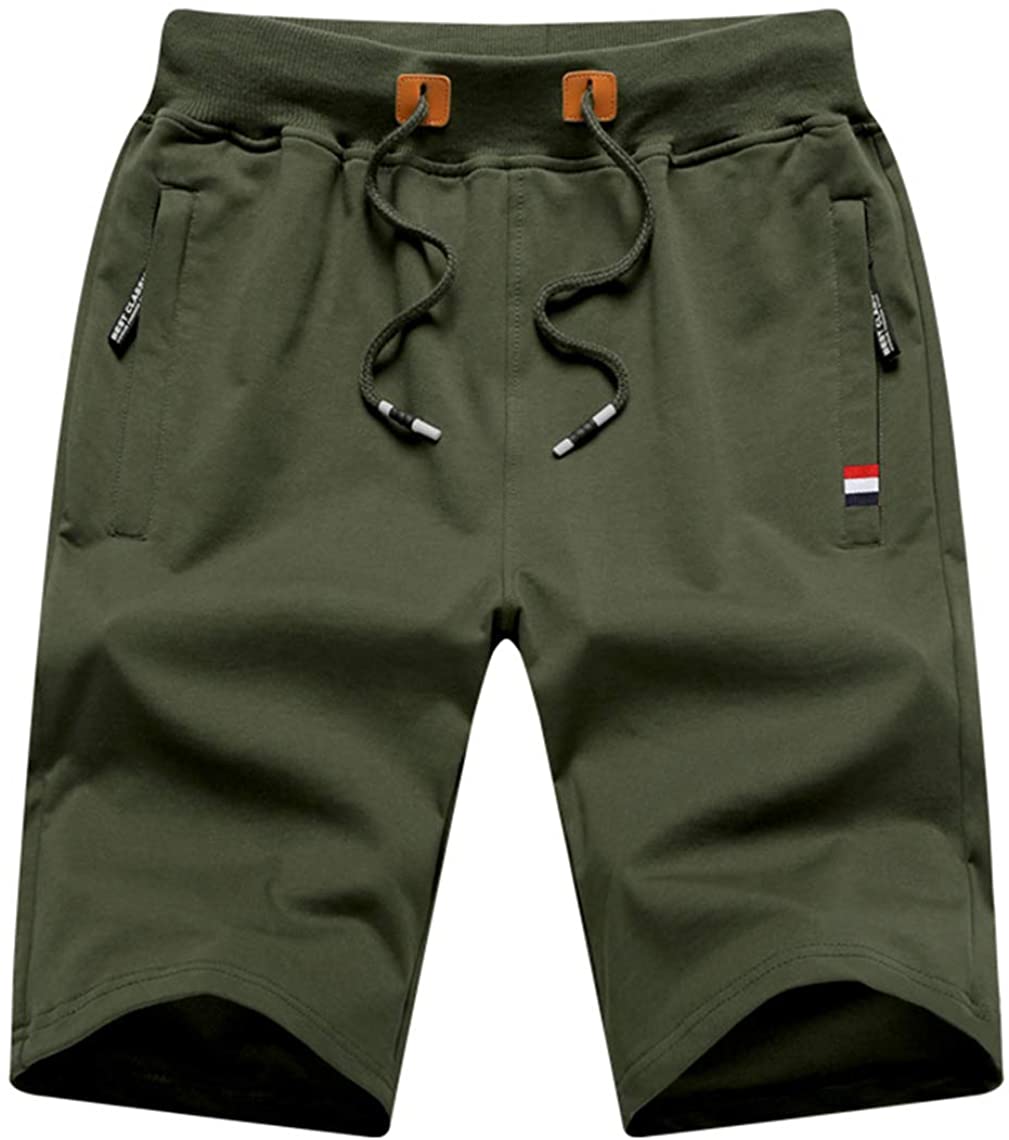 Tyhengta Mens Casual Shorts Elastic Jogger Shorts with Zipper Pockets