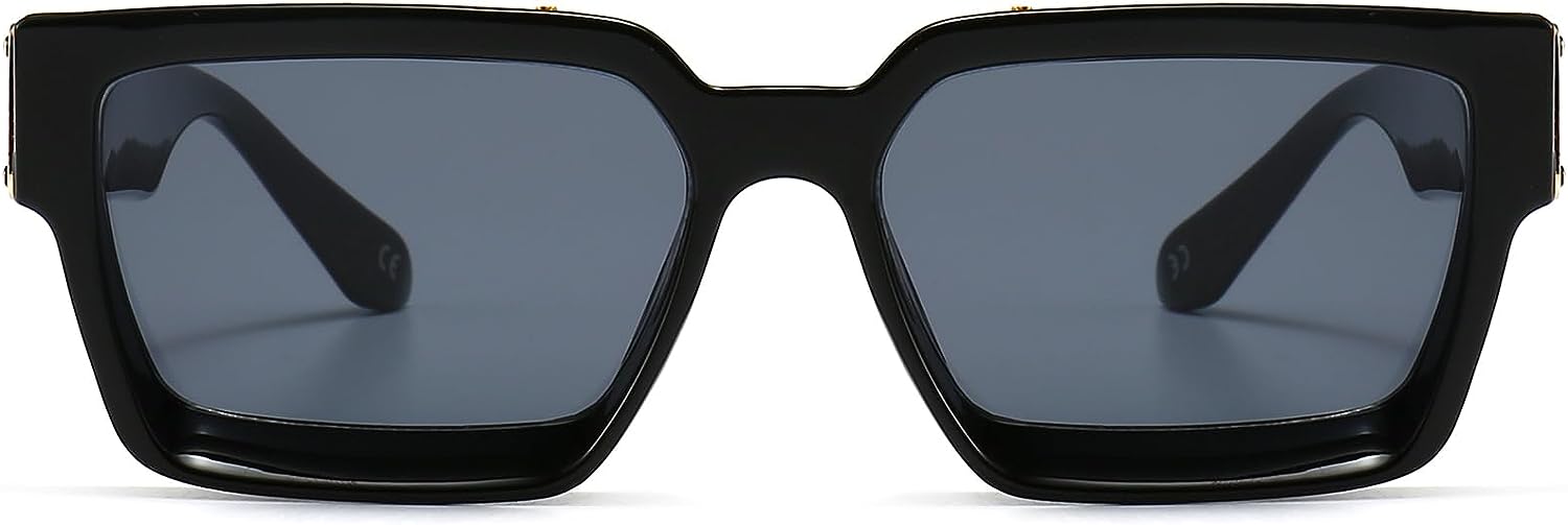  AIEYEZO Thick Frame Square Sunglasses for Men Women