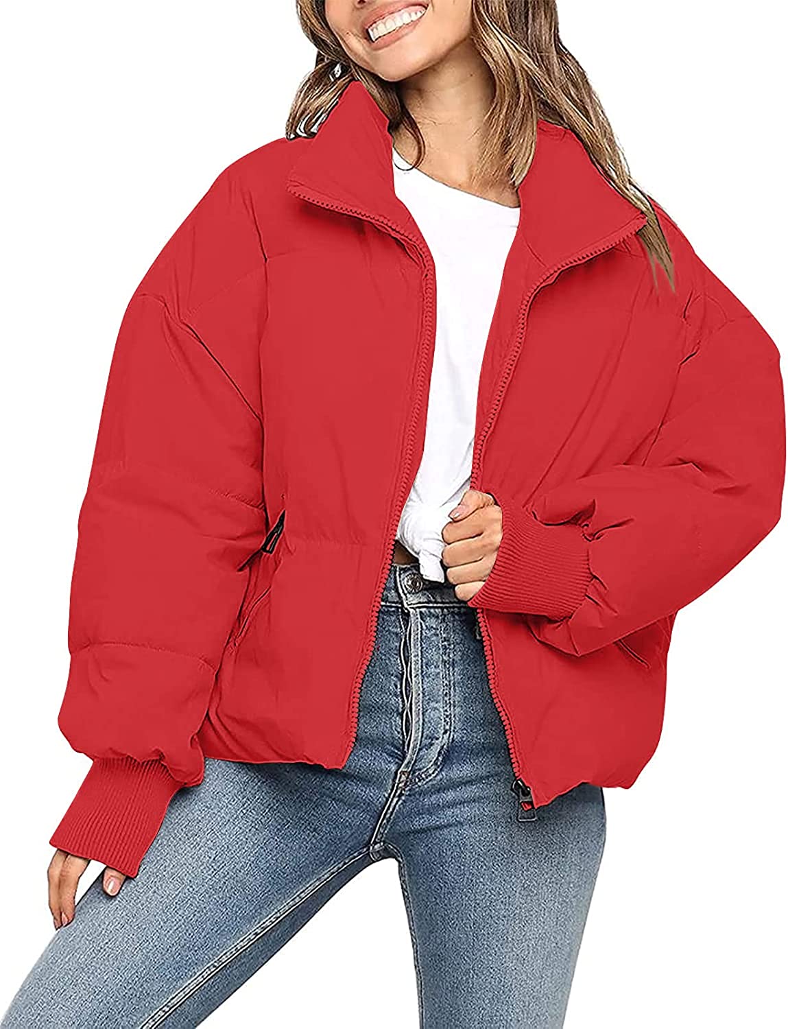  MEROKEETY Women's Winter Cropped Puffer Jacket Long