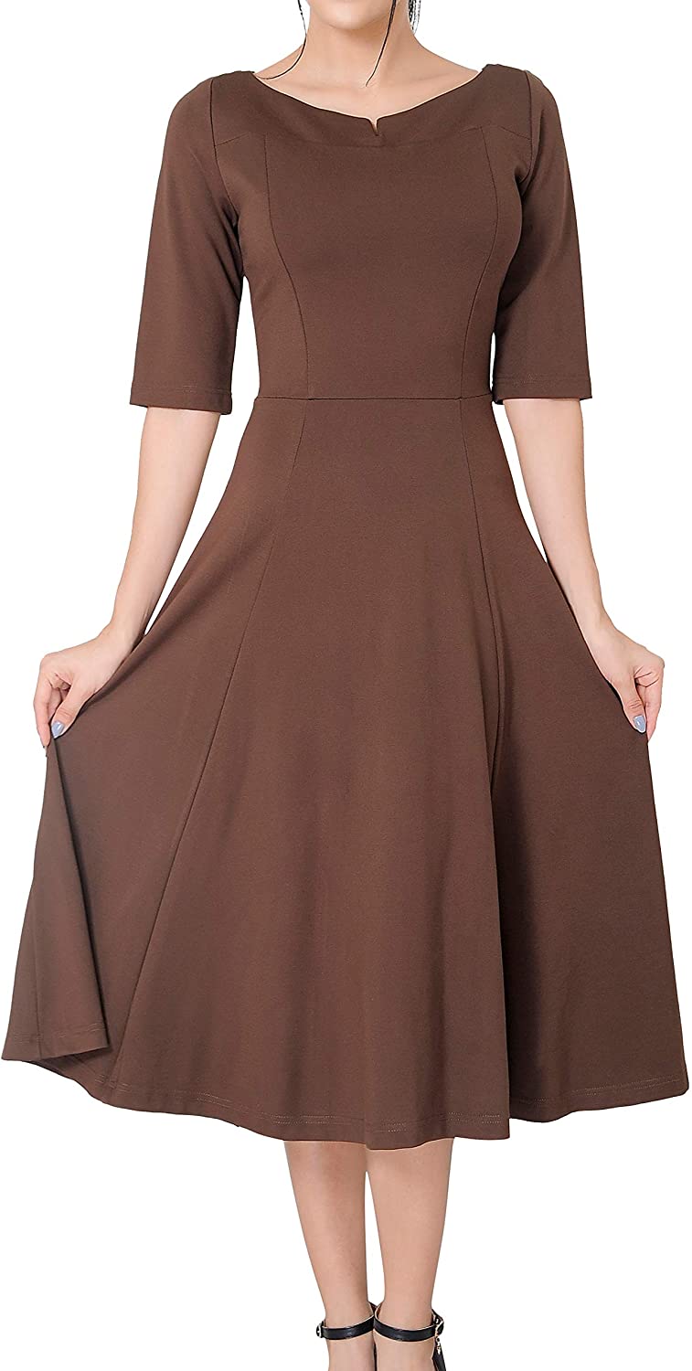 Marycrafts Womens Fit Flare Tea Midi Dress for Office Business Work 