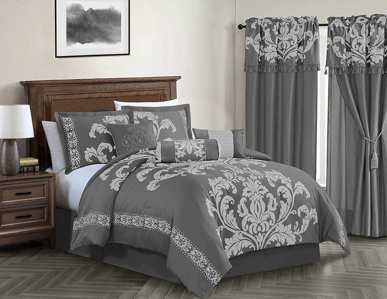 Details about   Chezmoi Collection 7-Piece Jacquard Floral Comforter Set Bed-in-a-Bag Set Queen 