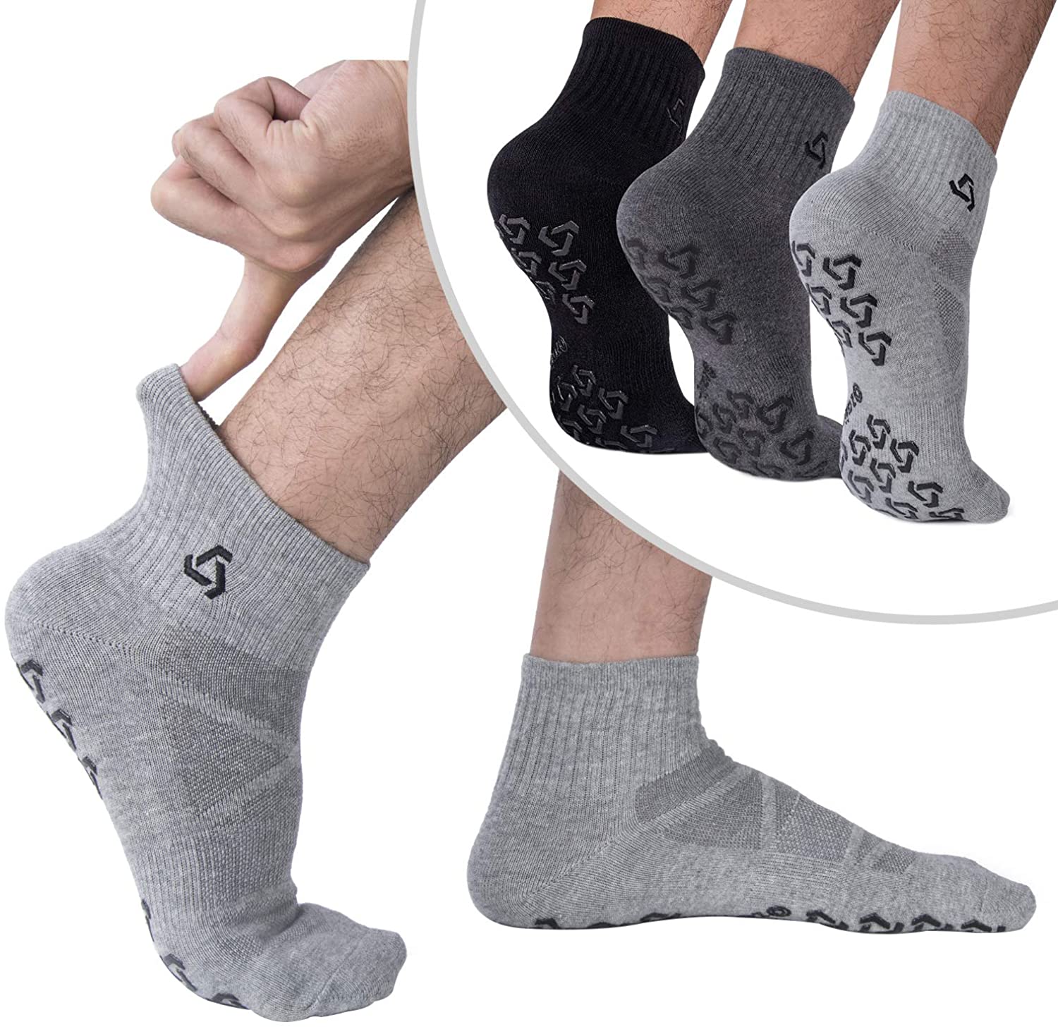 Yoga Socks For Men Non-Slip Pilates Anti-Skid Barre Socks with Grips 
