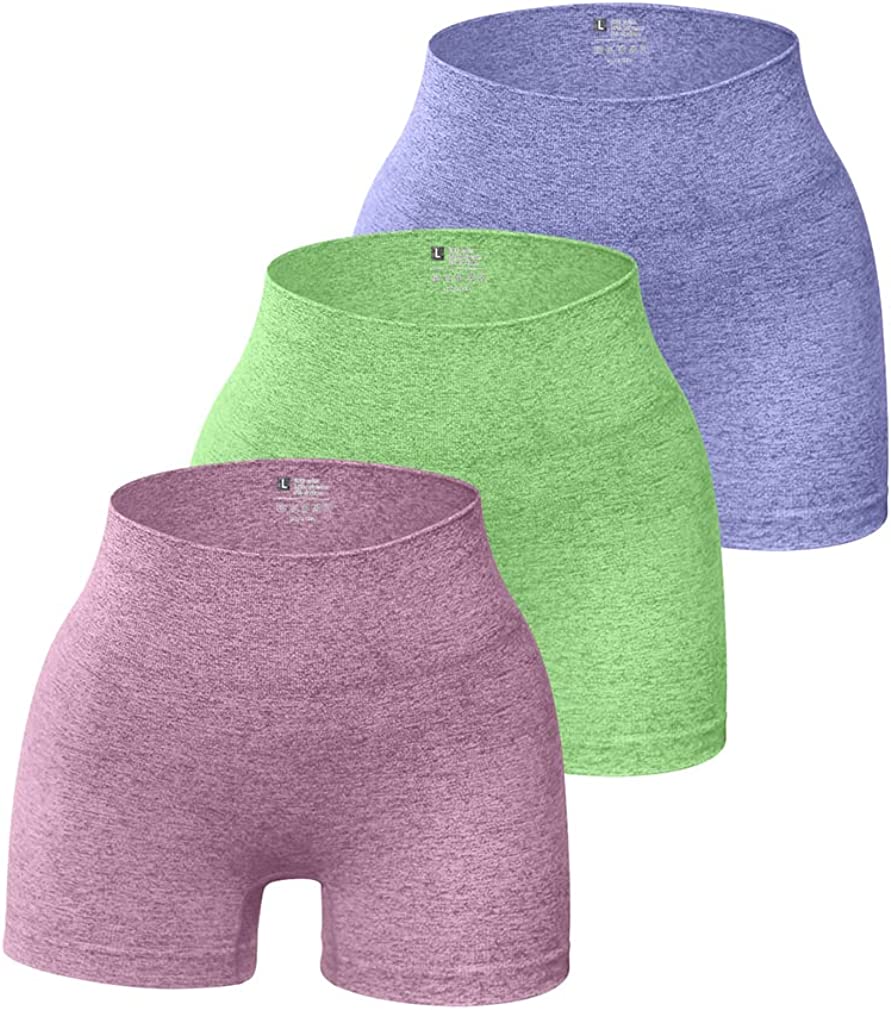 OQQ 3 Piece for Women Yoga Shorts Workout Athletic Seamless High Wasit Gym  Leggings, Grey Orange Mintgreen