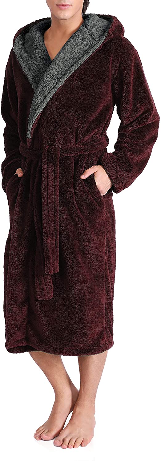 DAVID ARCHY Men's Coral Fleece Robe Full Length Lounge Shawl Bathrobe with 2 Pockets 