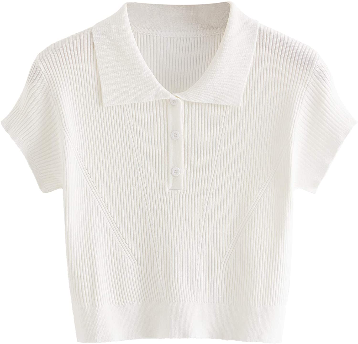 SweatyRocks Women's Long Sleeve T-Shirt Button Front Striped Polo Shirt at   Women’s Clothing store