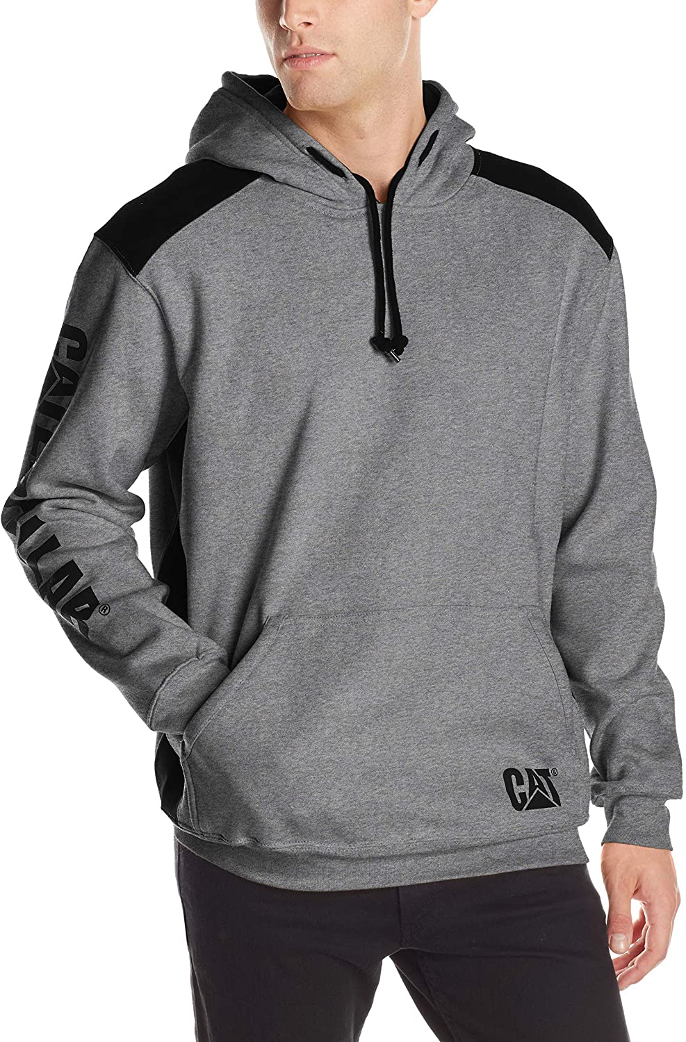Regular and Big Sizes Caterpillar Mens Logo Panel Hooded Sweatshirt