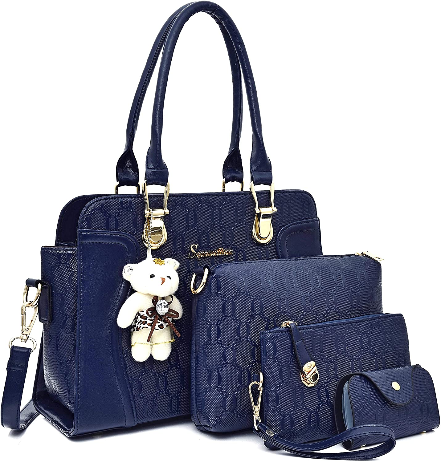 Soperwillton Handbag for Women Tote Bag Shoulder Bags Satchel 4pcs Purse Set