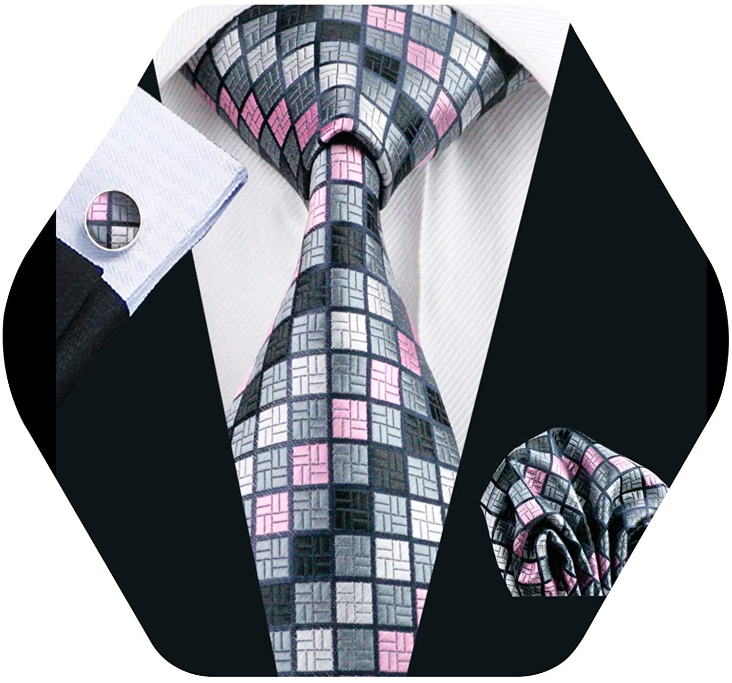 Barry.wang Men's Plaid Check Tie Set