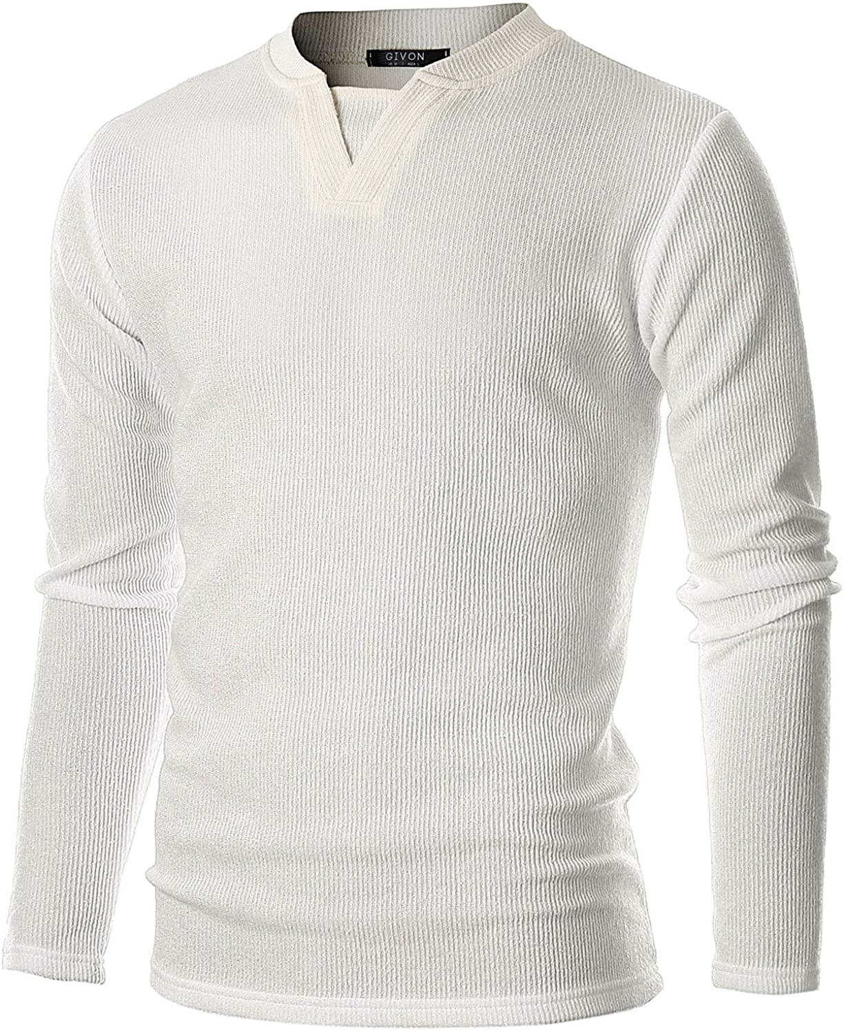 GIVON Mens Slim Fit Long Sleeve Soft Blend Henley Y-Neck Pullover Sweater