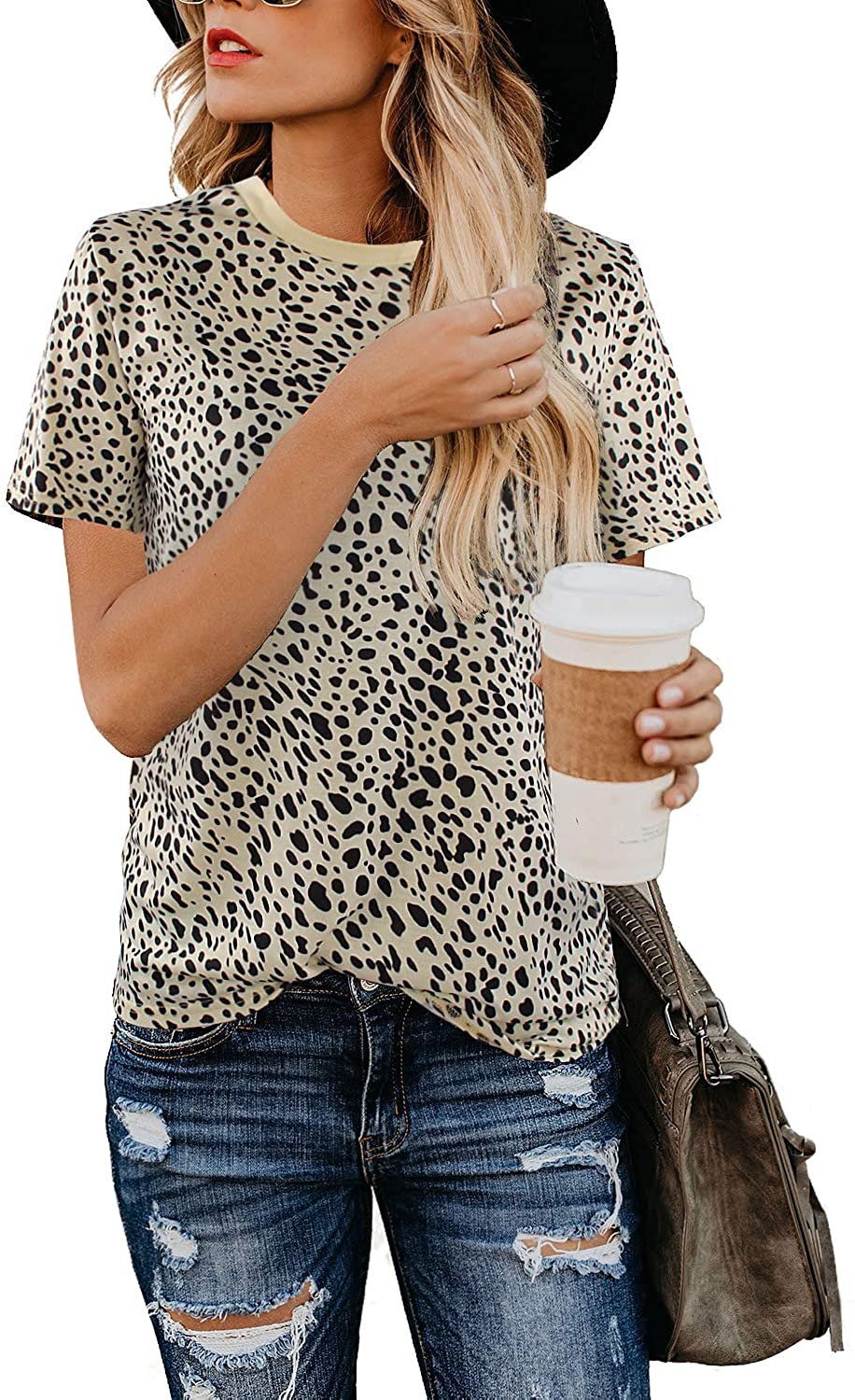 Blooming Jelly Women's Leopard Print Tops Casual Summer Loose V Neck S