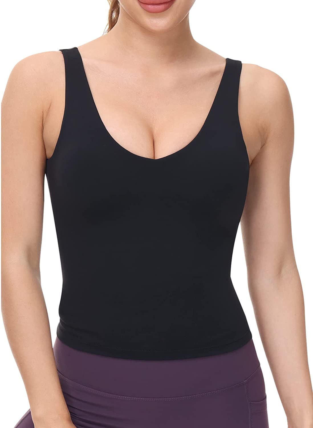 Workout Tops for Women Yoga Tank Tops with Built in Bra Wirefree Padded Yoga  Bra