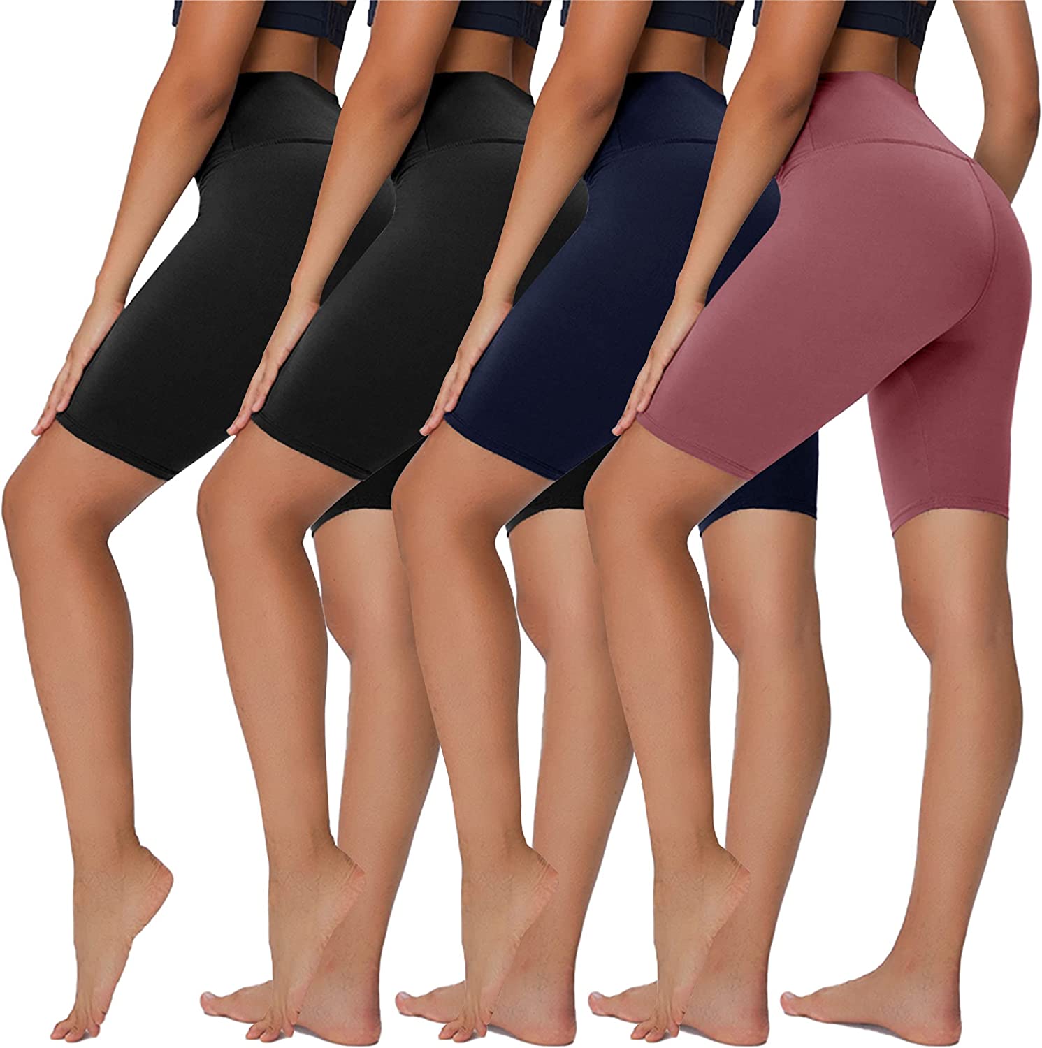 Sundwudu 4 Pack Biker Shorts for Women - 8” High Waist Tummy