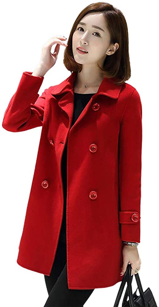 Ylingjun Womens Double Breasted Wool Jackets Casual Classic Fit 