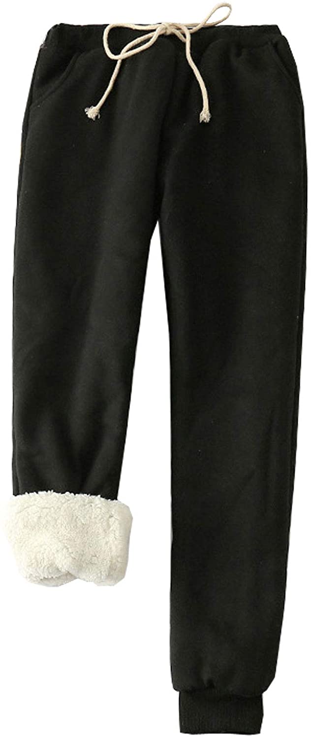 Flygo Women's Winter Warm Fleece Joggers Pants Sherpa Lined