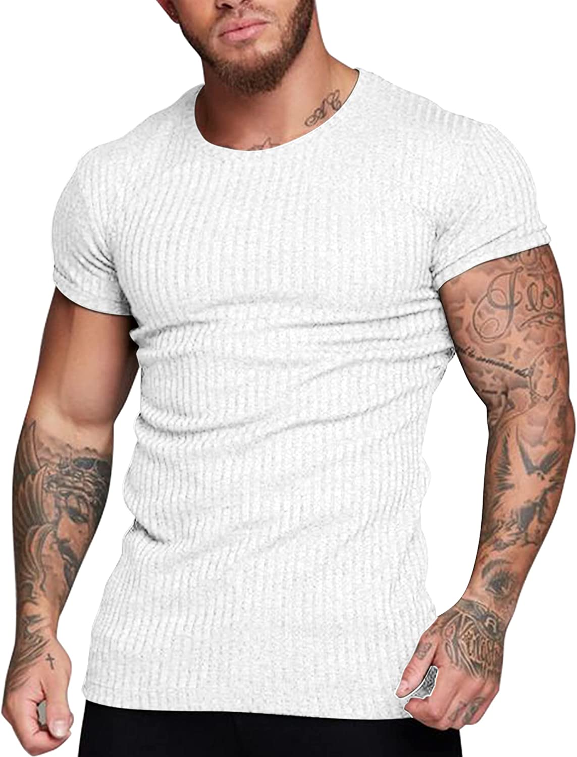 COOFANDY Men's Muscle T Shirts Stretch Short Sleeve V Neck Bodybuilding  Workout Tee Shirts