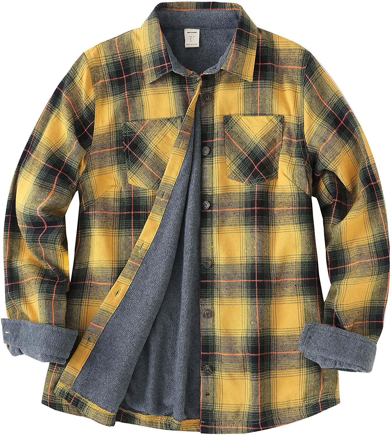 ZENTHACE Womens Thermal Fleece Lined Plaid Button Down Flannel Shirt Jacket 