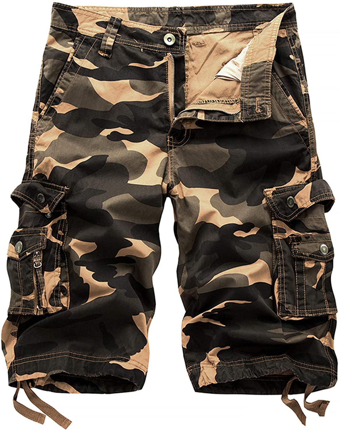 AOYOG Men's Camo Cargo Shorts Relaxed Fit Multi-Pocket Outdoor Camouflage Cargo Shorts Cotton 