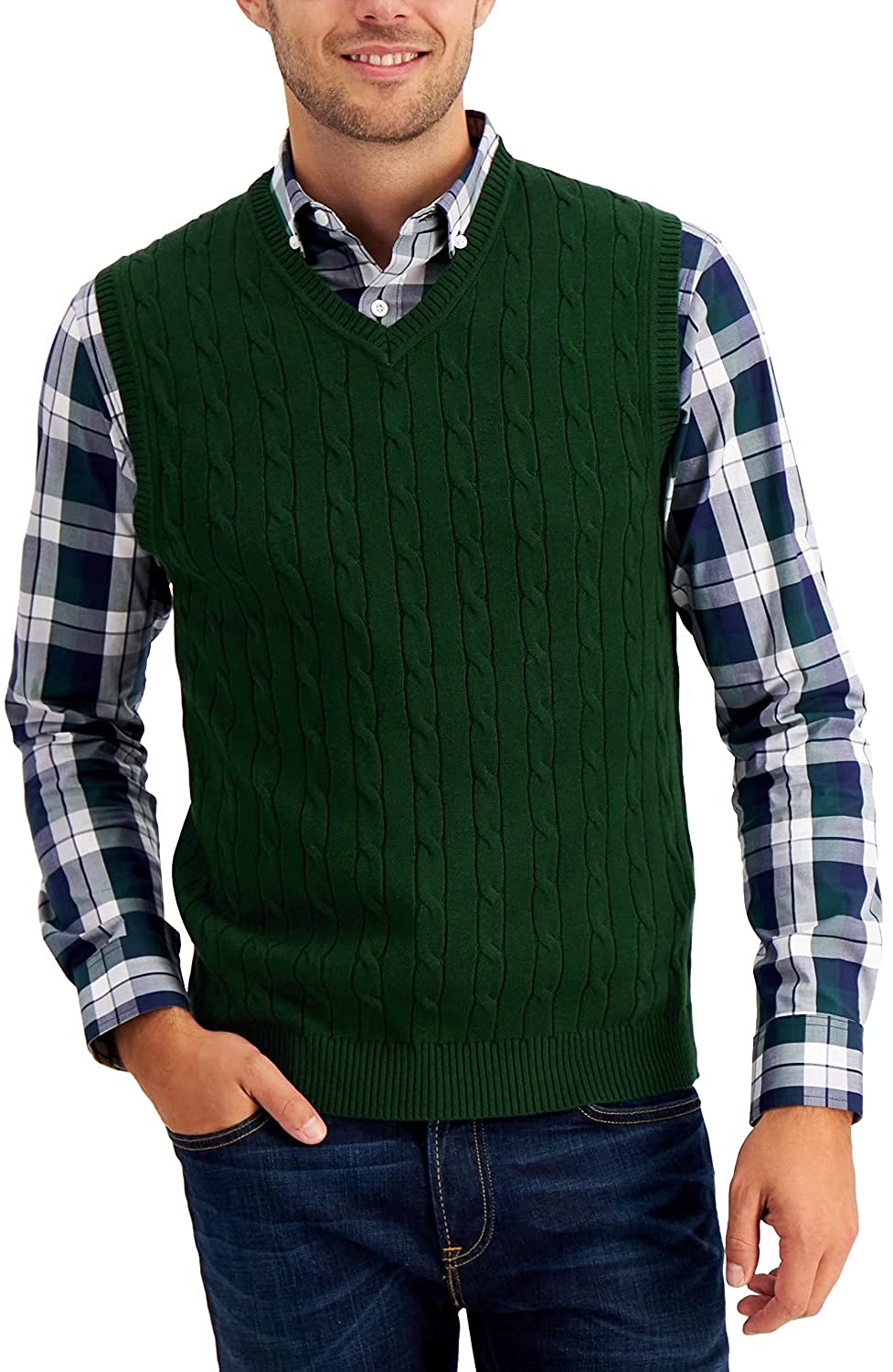 MNCEGEER Mens Casual Knitwear V-Neck Sleeveless Slim Fit Pullover Knitted Sweater Vest 