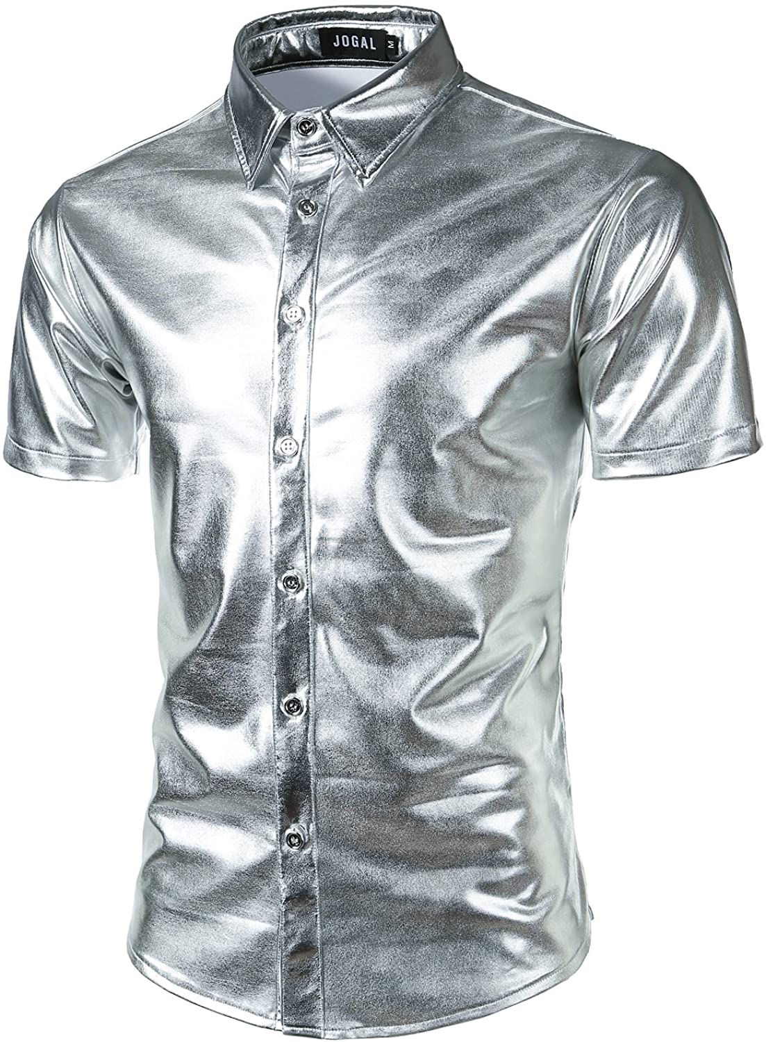free shipping JOGAL Mens Metallic Shiny Nightclub Styles Short Sleeves ...