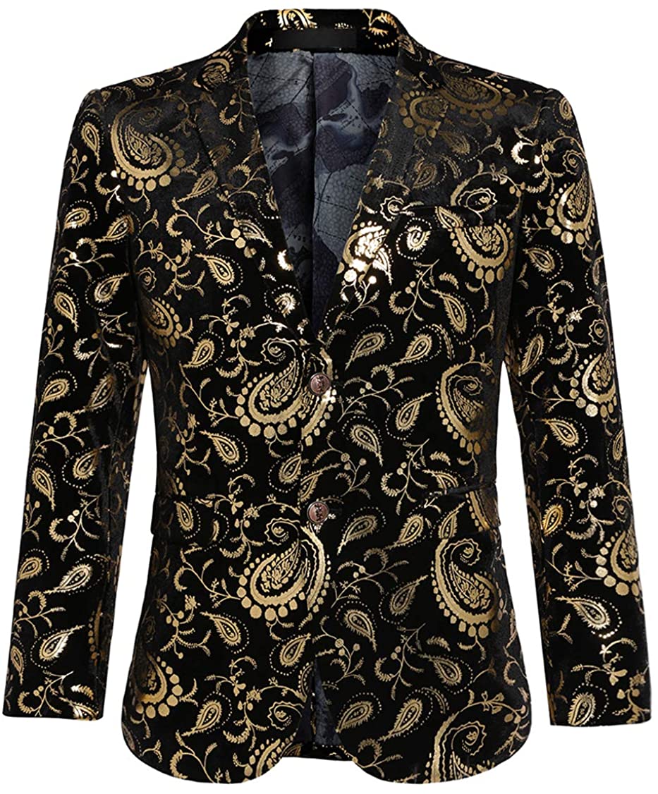WULFUL Men's Luxury Casual Dress Floral Suit Notched Lapel Slim Fit St 超格安一点