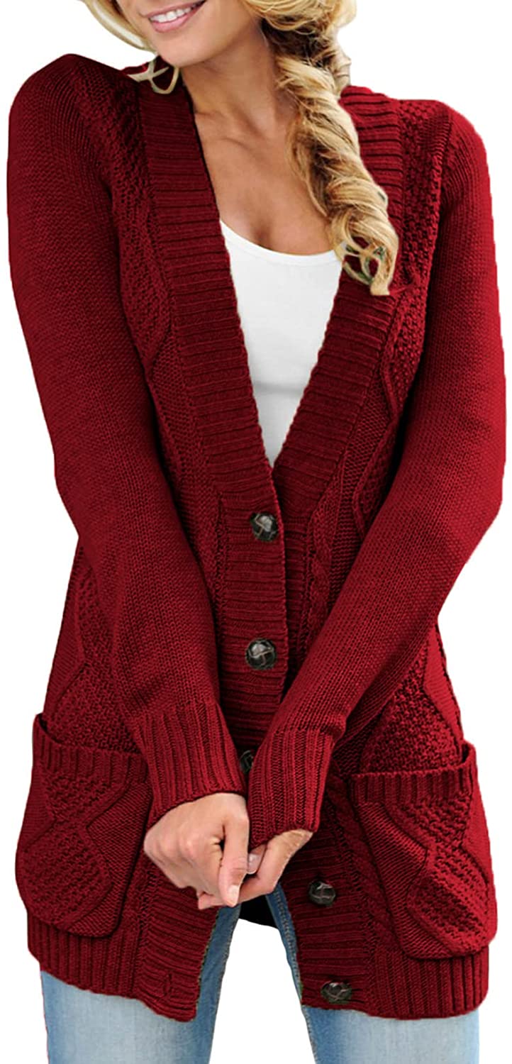 Sidefeel Women Open Front Cardigan Sweater Button Down Knit Sweater ...