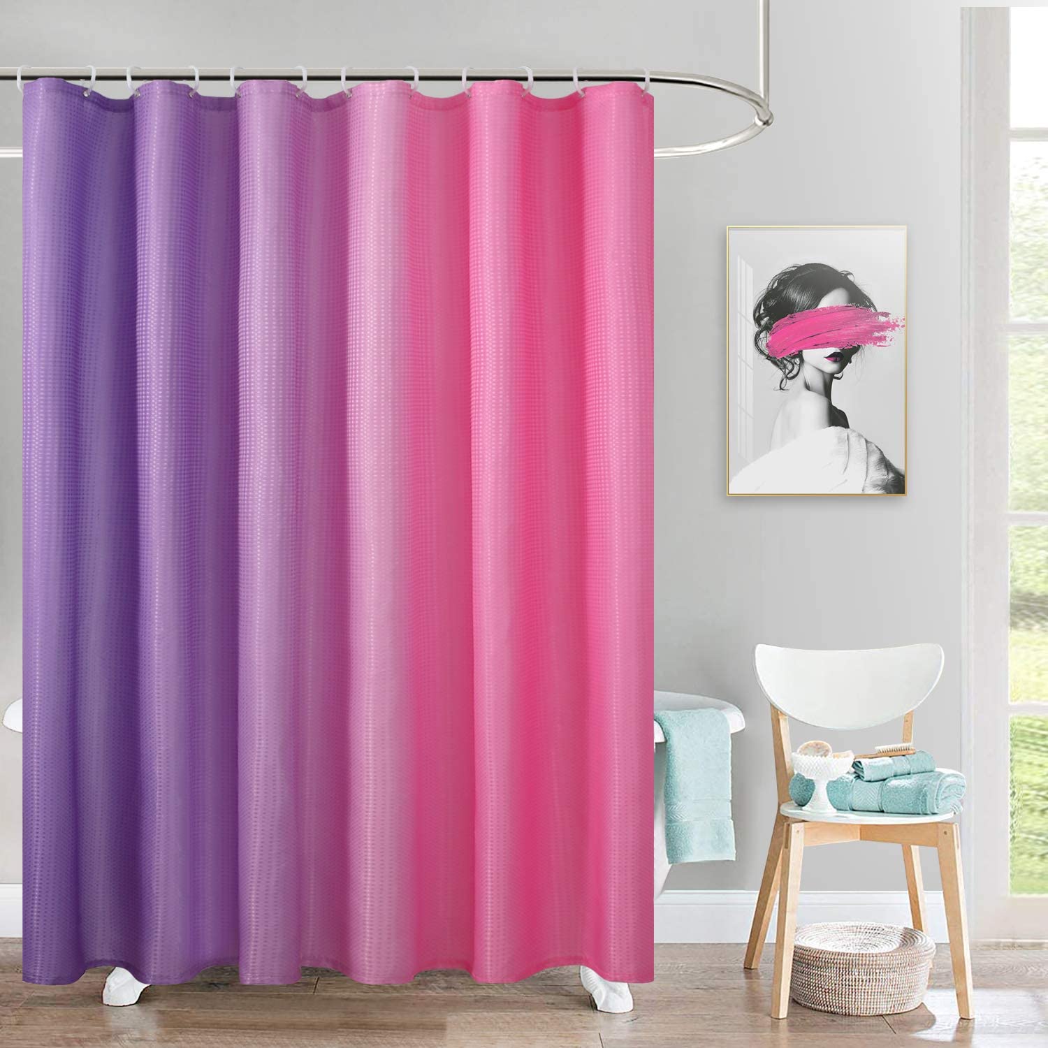 Fabric Waffle Weave Details about   BGment Ombre Fabric Shower Curtain for Bathroom Decorations 