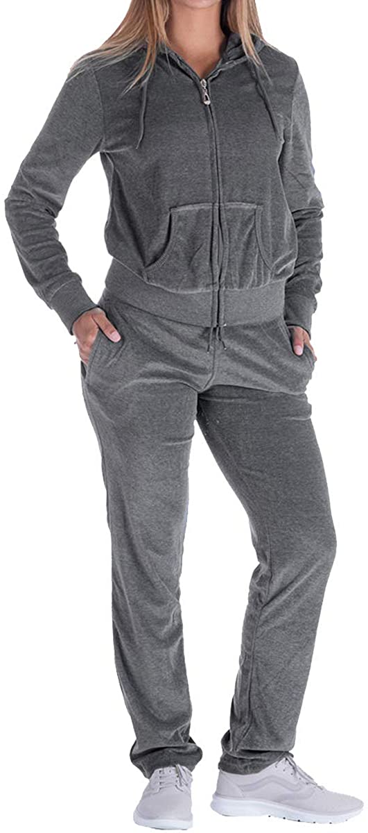 MessBebe Womens Velour Tracksuits Set Long Sleeve Sweatsuits 2 Piece Sports Outfit Zip Hoodie Sweatpants Joggers Set 